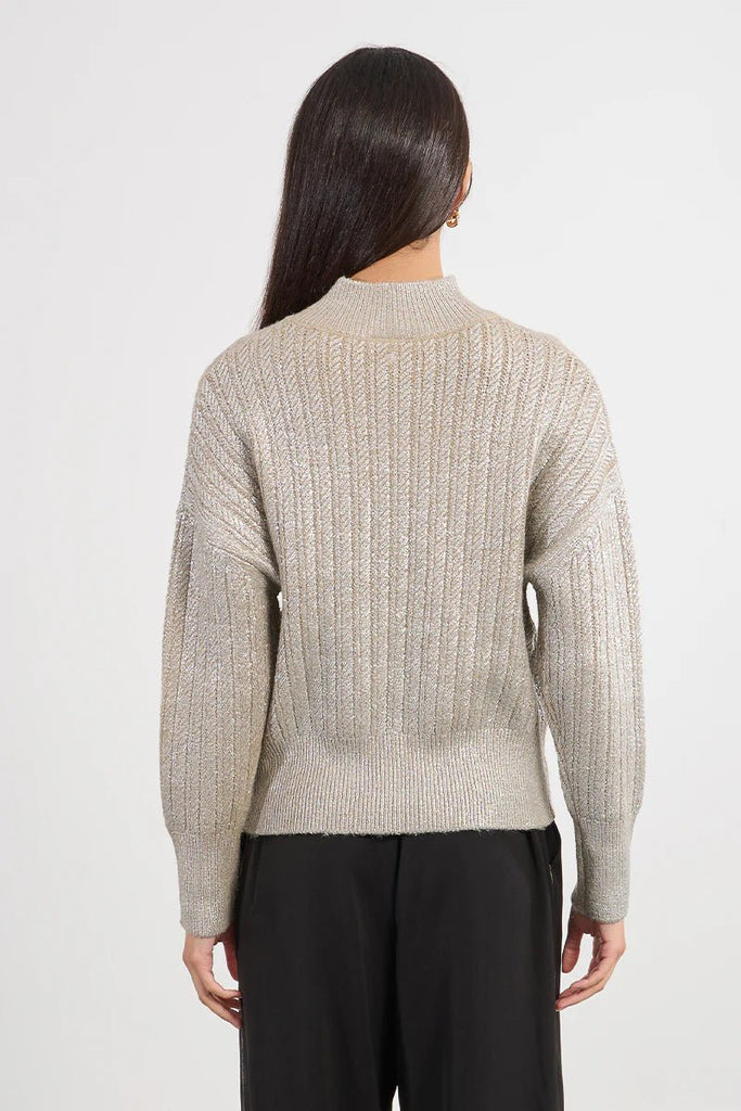 Metallic Ribbed Mock Neck Sweater - MISRED