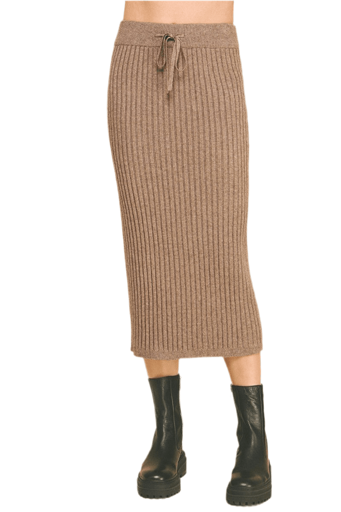 Mocha Rib Knit Midi Skirt - MISRED