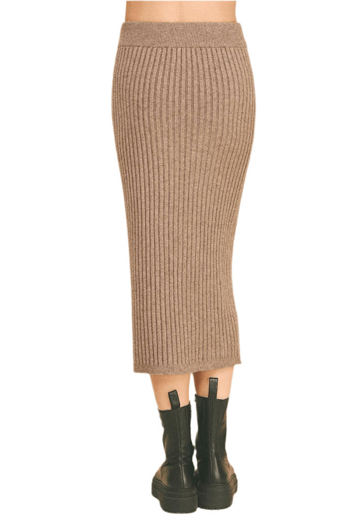 Mocha Rib Knit Midi Skirt - MISRED
