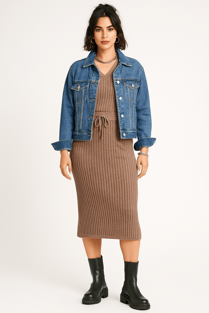Mocha Rib Knit Midi Skirt - MISRED