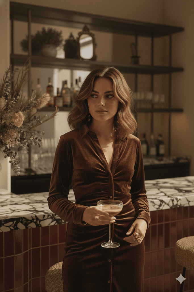 Mocha Velvet Button Down Dress - MISRED