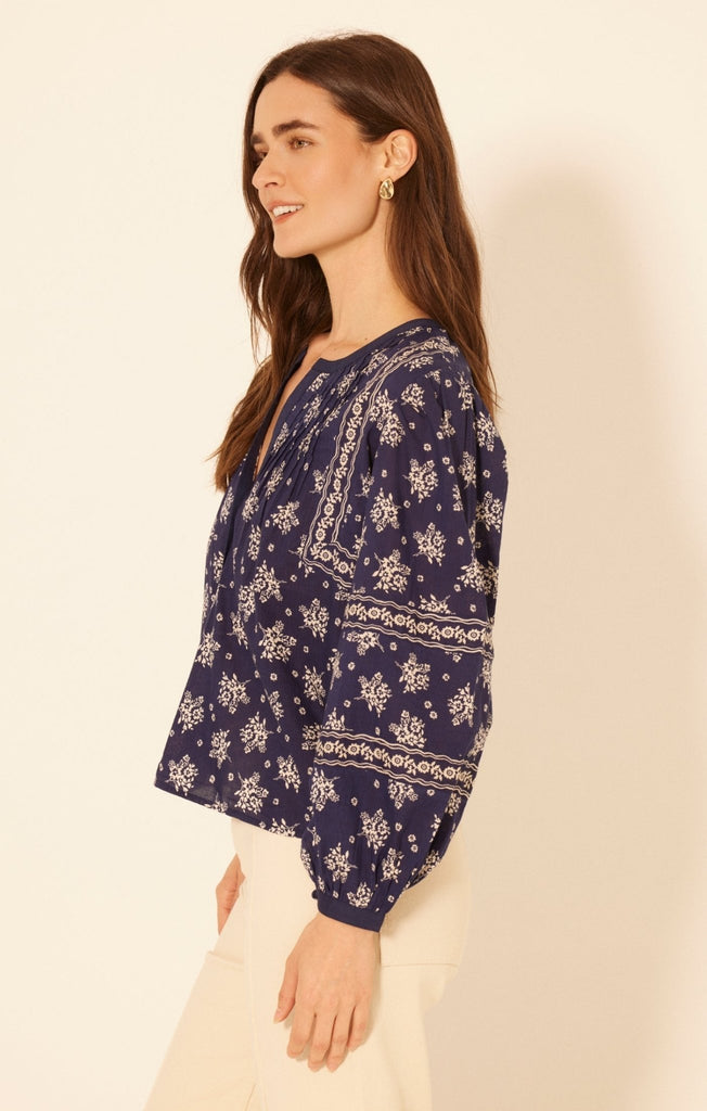 Navy Floral Bandana Blouse - MISRED