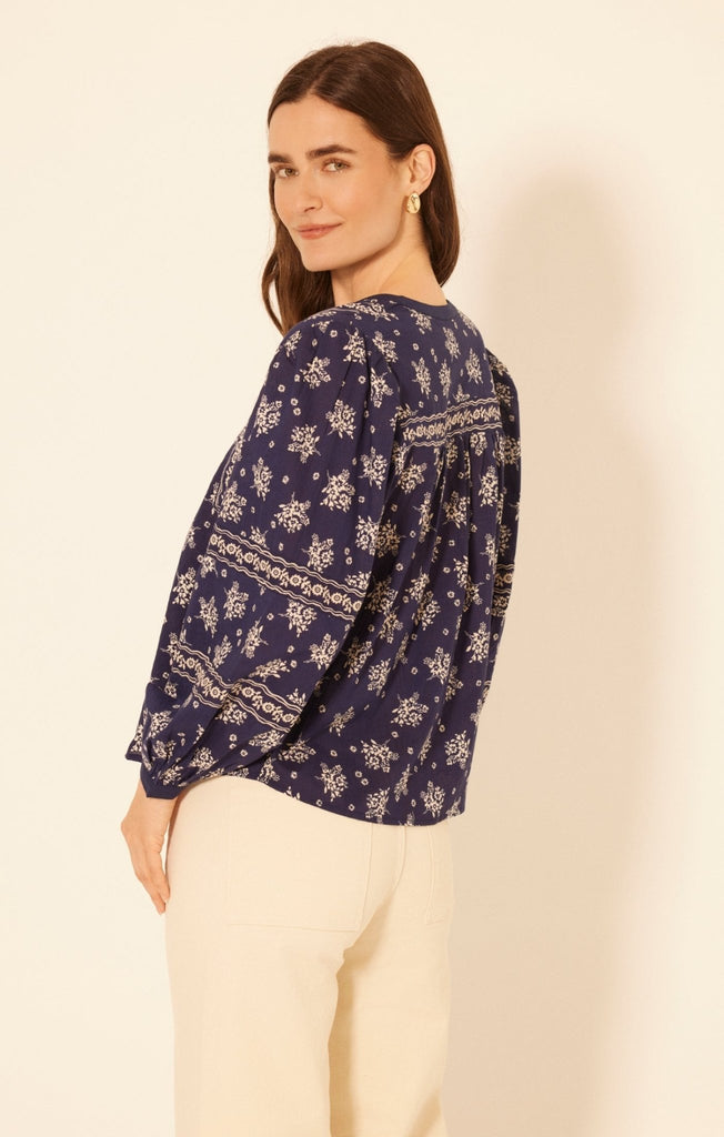 Navy Floral Bandana Blouse - MISRED