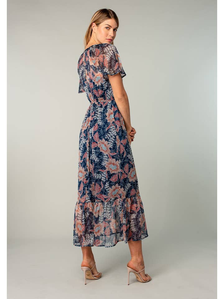 Navy Floral Chiffon Flutter Maxi - MISRED