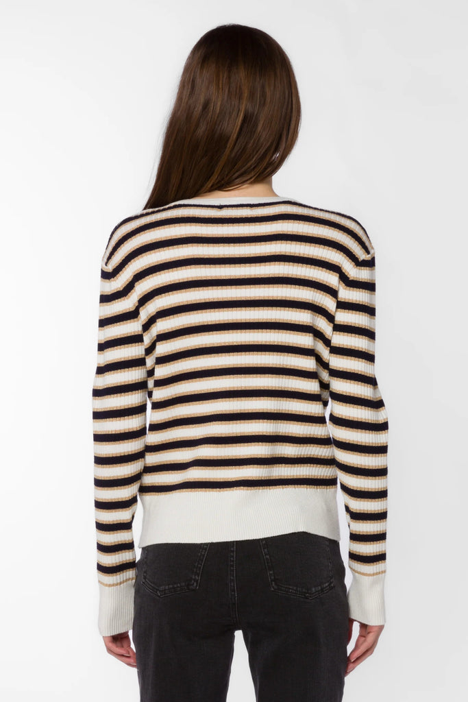 Navy & Gold Ribbed Knit Pullover Sweater - MISRED