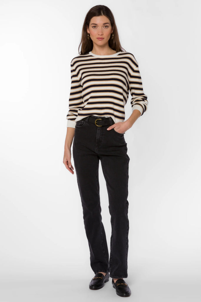 Navy & Gold Ribbed Knit Pullover Sweater - MISRED