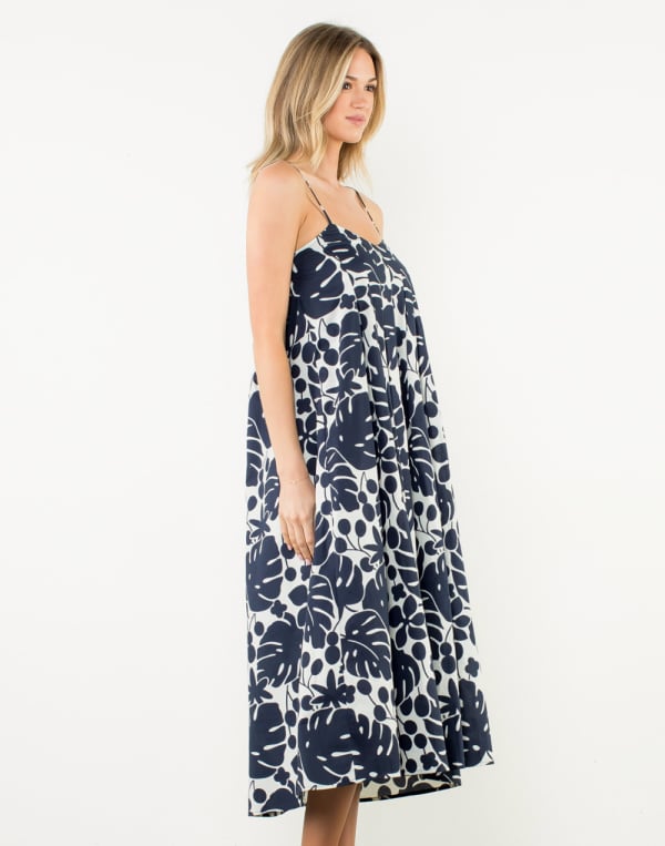 Navy Print Flower Dress - MISRED