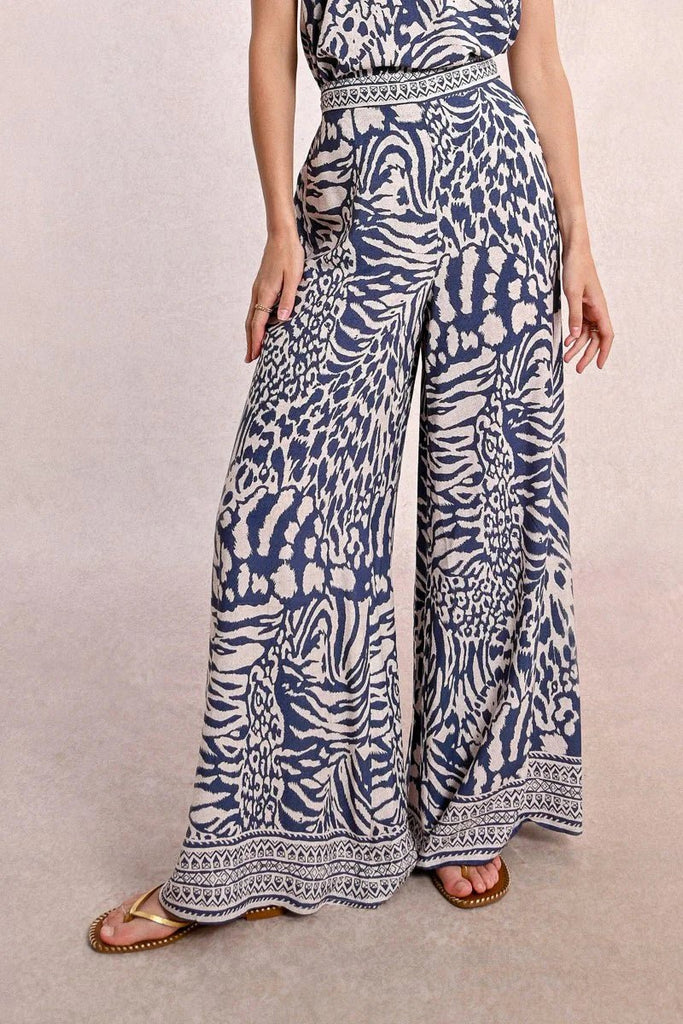 Navy Zebra Print Wide Leg Pant - MISRED