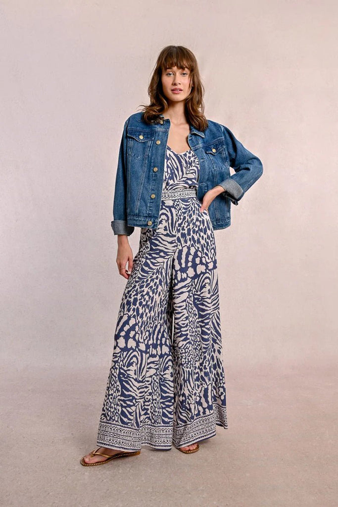 Navy Zebra Print Wide Leg Pant - MISRED