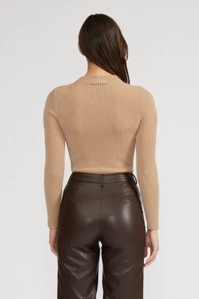 Nude Ribbed Mock Neck Top - MISRED
