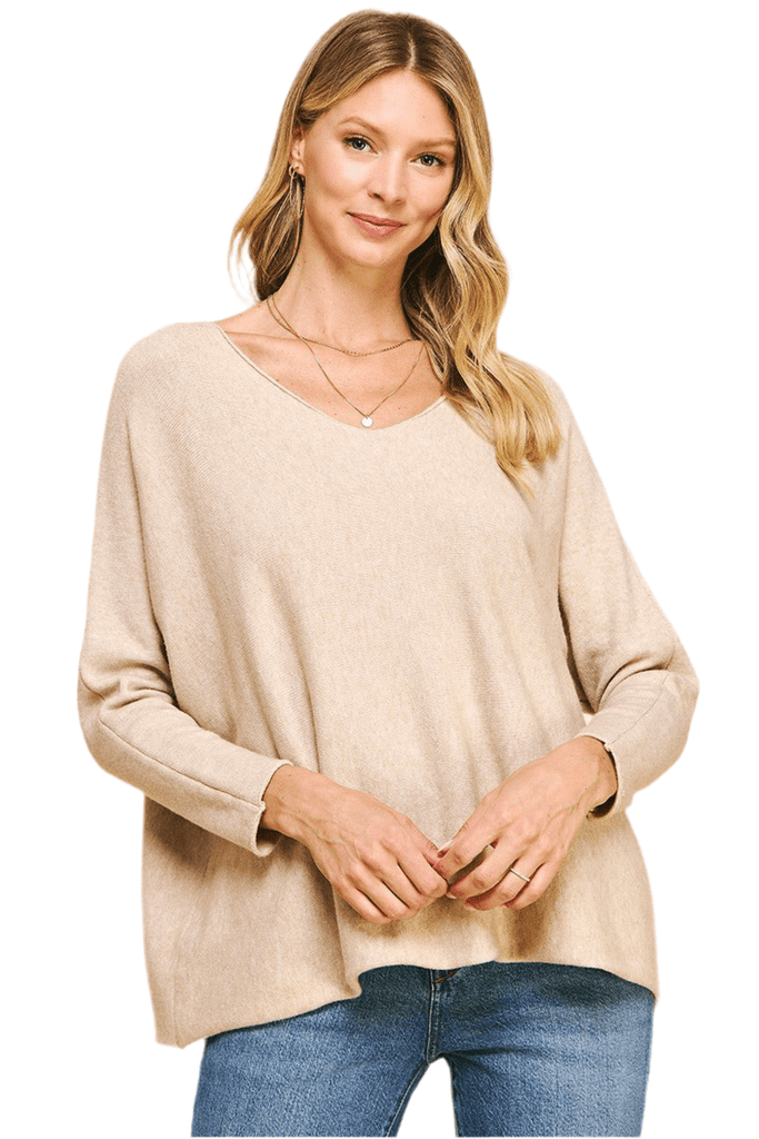 Oatmeal Boxy Cut Knit Sweater - MISRED