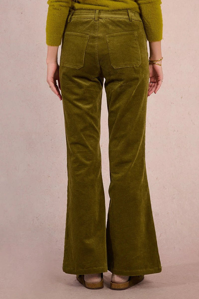 Olive Corduroy Flare Pants - MISRED