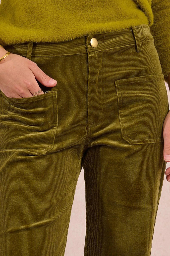 Olive Corduroy Flare Pants - MISRED