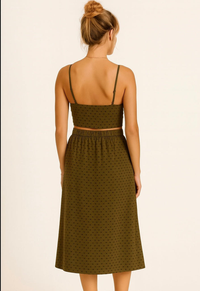 Olive Green Dotted Maxi Skirt - MISRED