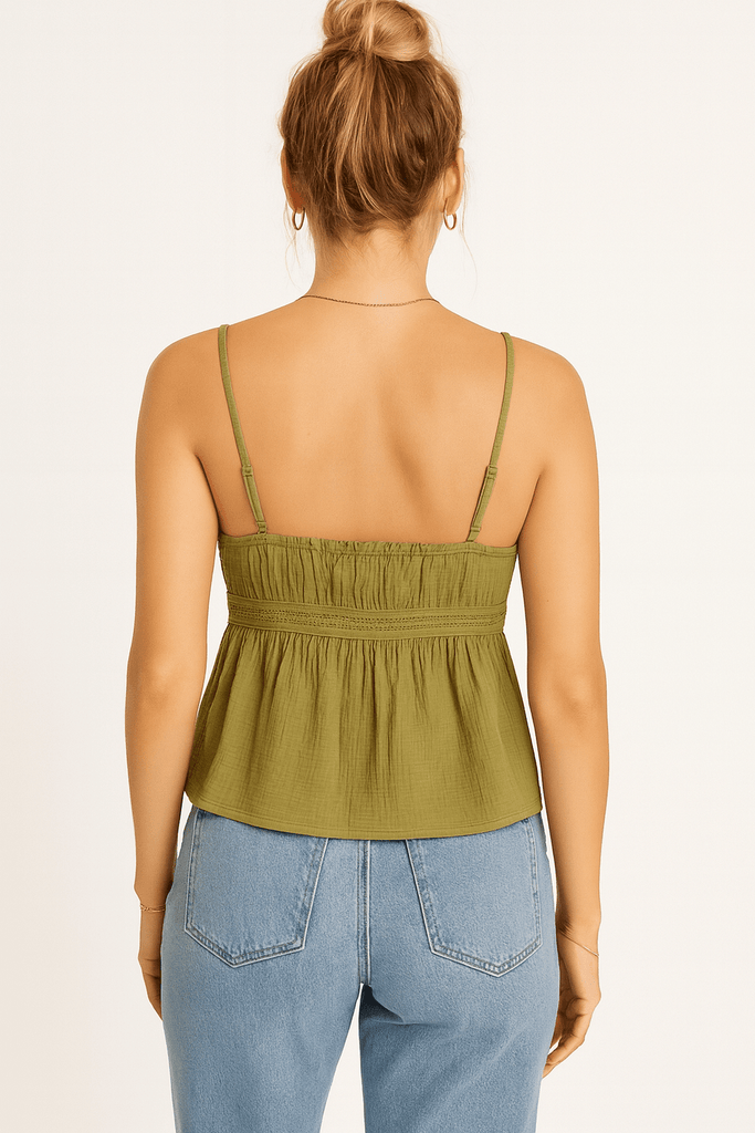 Olive Green Smocked Camisole Top - MISRED