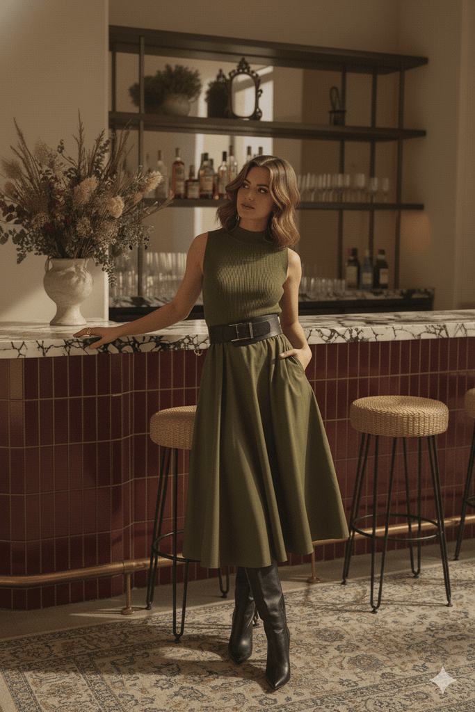Olive Mix Media Mock Neck Maxi Dress - MISRED
