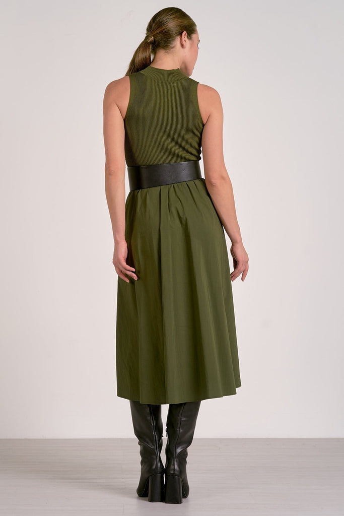Olive Mix Media Mock Neck Maxi Dress - MISRED