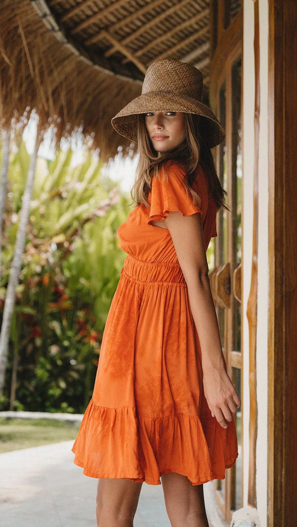 Orange Mini Dress with Front Ties - MISRED