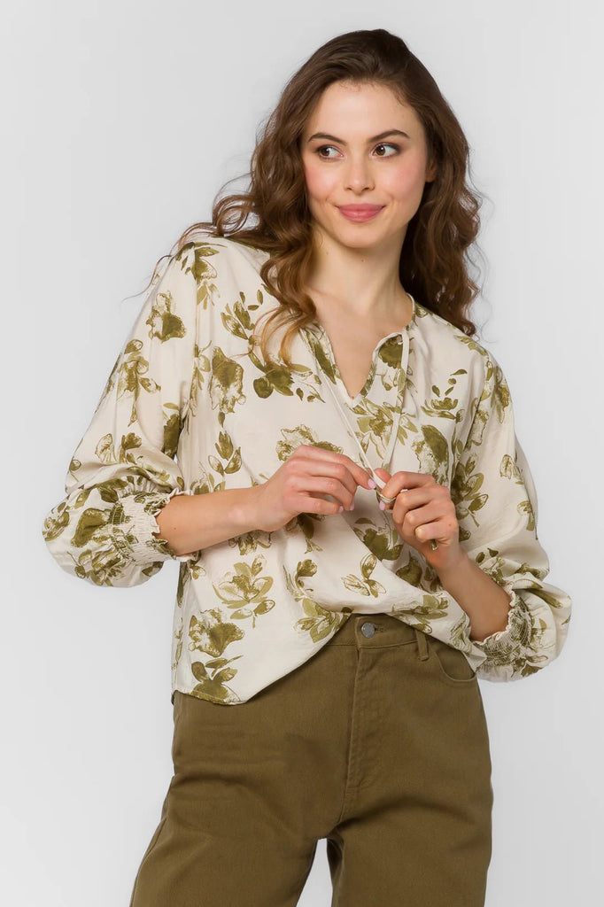 Penny Olive Shrub Pesant Blouse - MISRED