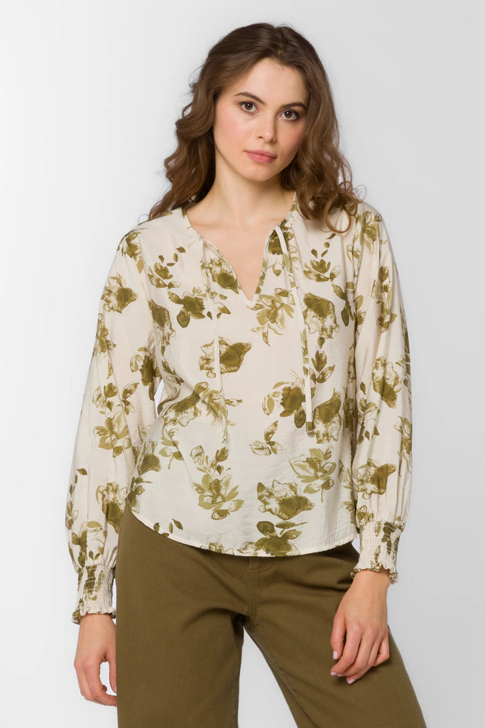 Penny Olive Shrub Pesant Blouse - MISRED