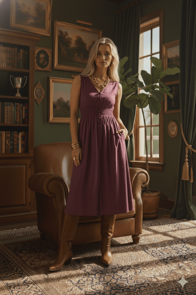 Persa Tencel Swing Skirt Midi Dress - MISRED