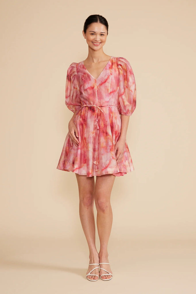 Pink Chiffon Puff Sleeve Mini Dress - MISRED