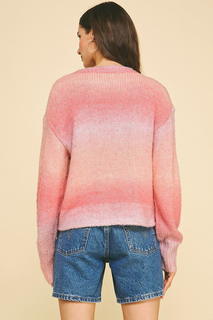 Pink Ombre Fuzzy Knit Sweater - MISRED