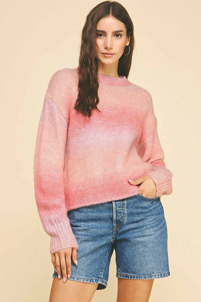 Pink Ombre Fuzzy Knit Sweater - MISRED