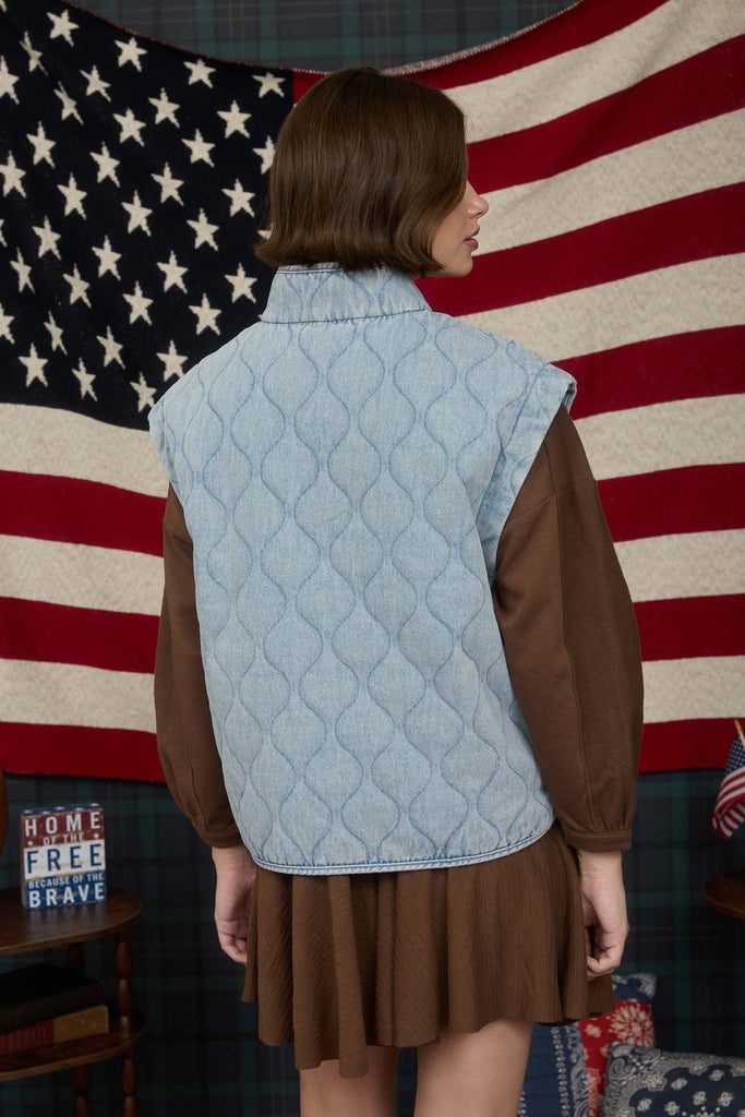 Quilted Denim Vest - MISRED
