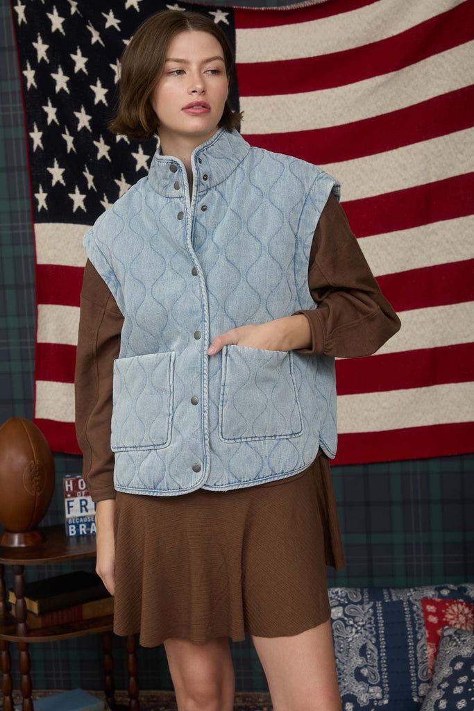 Quilted Denim Vest - MISRED