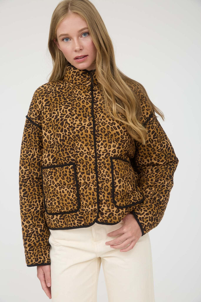 Quilted Leopard Button Down Jacket - MISRED