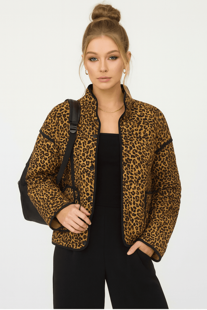 Quilted Leopard Button Down Jacket - MISRED