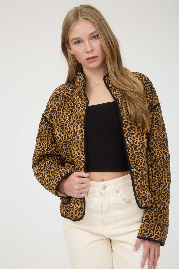 Quilted Leopard Button Down Jacket - MISRED