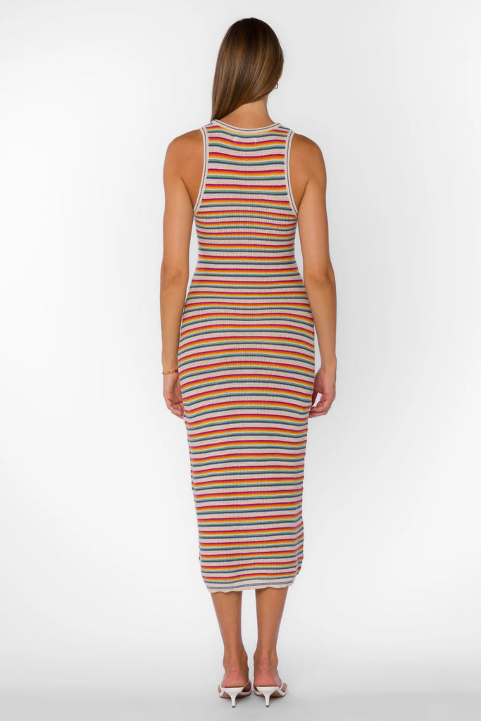 Rainbow Striped Knit Maxi Dress - MISRED