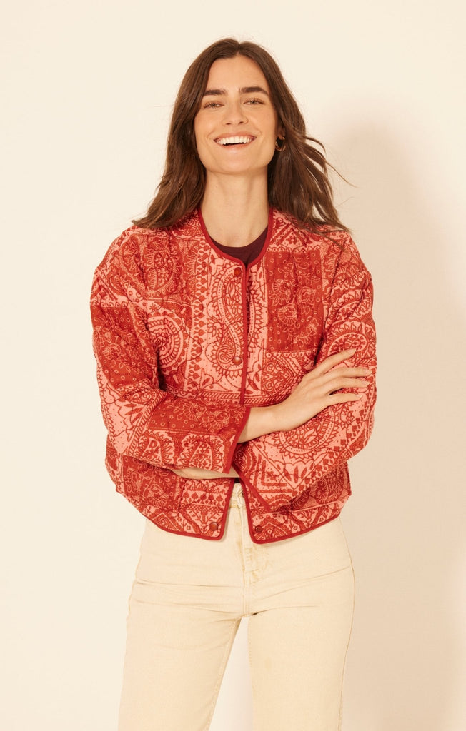 Red Bandana Quilted Jacket - MISRED