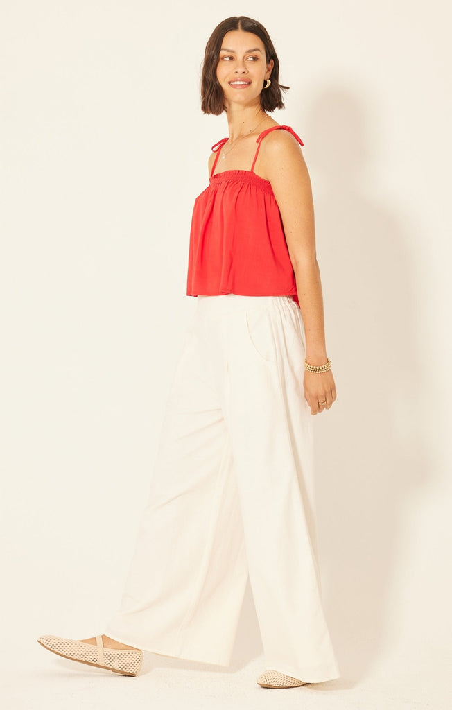 Red Ruched Tie - Strap Top - MISRED