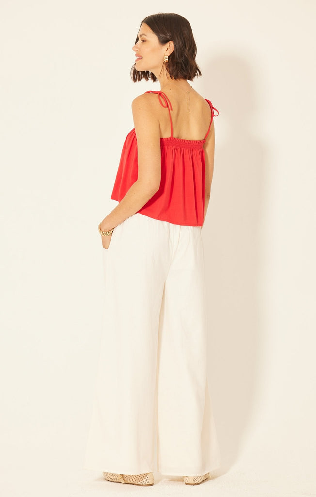 Red Ruched Tie - Strap Top - MISRED