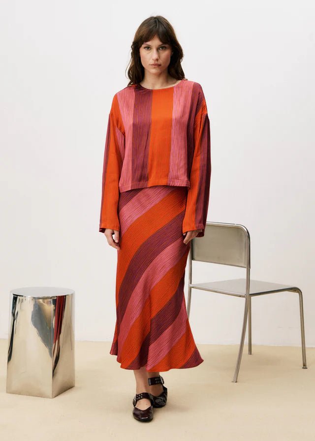 Red Striped Longsleeve Blouse - MISRED