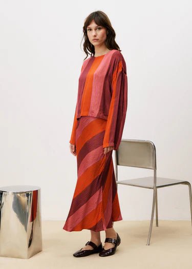 Red Striped Longsleeve Blouse - MISRED