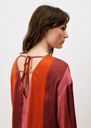 Red Striped Longsleeve Blouse - MISRED