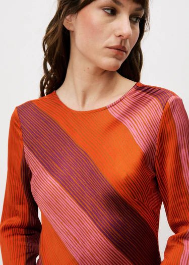 Red Striped Longsleeve Maxi Dress - MISRED