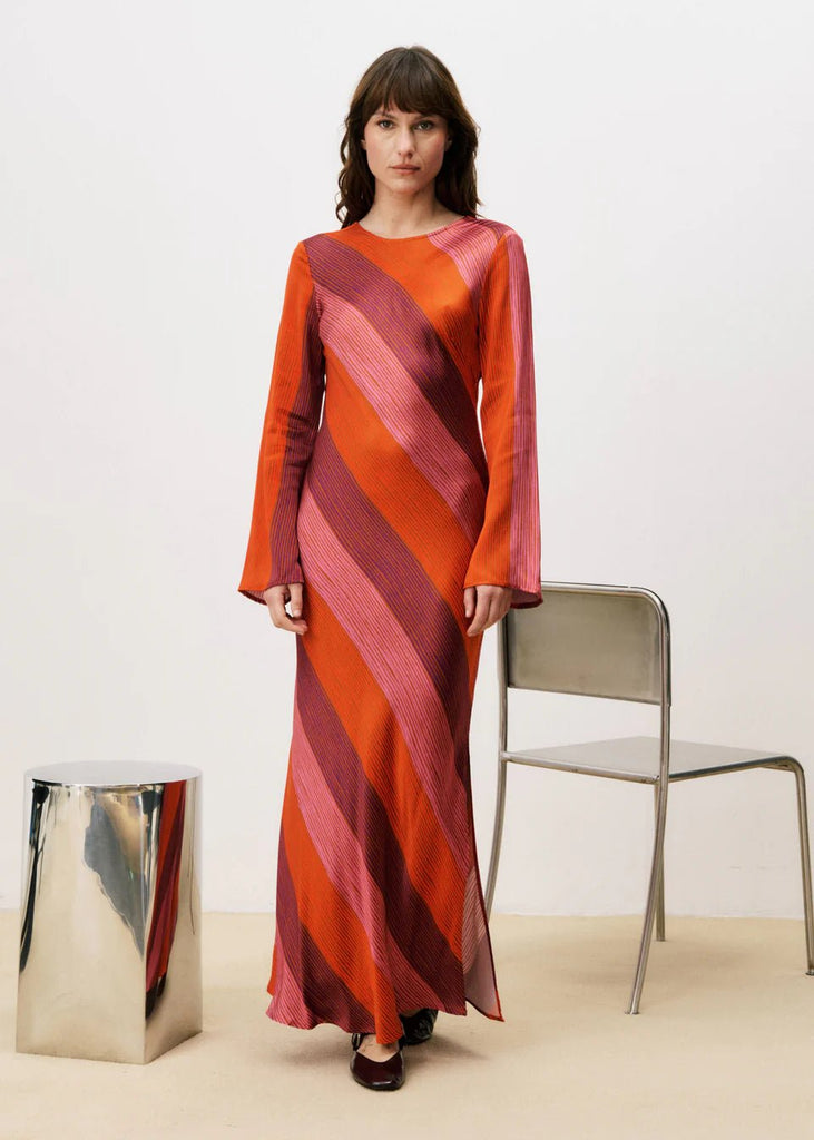 Red Striped Longsleeve Maxi Dress - MISRED
