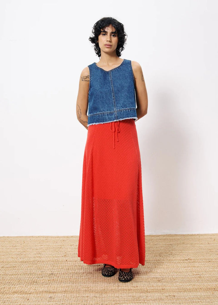Red Woven Maxi Skirt - MISRED