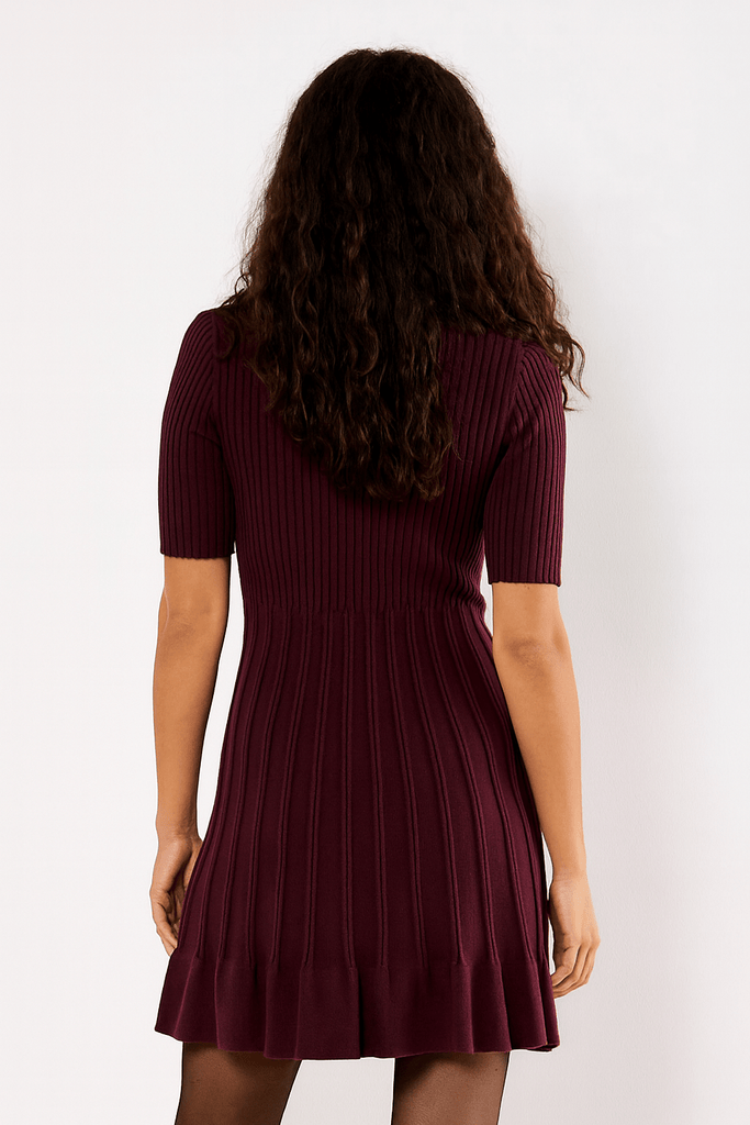 Ribbed Knit Button Front Dress - MISRED