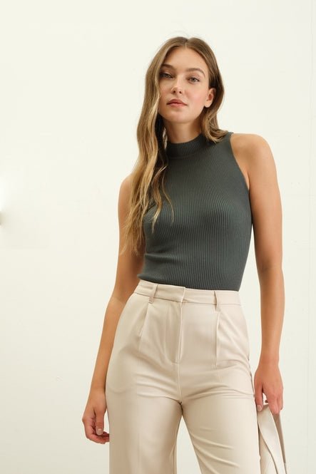 Ribbed Mock Neck Knit Tank - MISRED