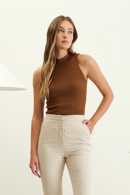 Ribbed Mock Neck Knit Tank - MISRED