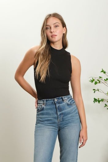 Ribbed Mock Neck Knit Tank - MISRED