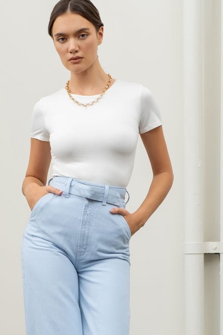 Round Neck Fited Crop Tee - MISRED