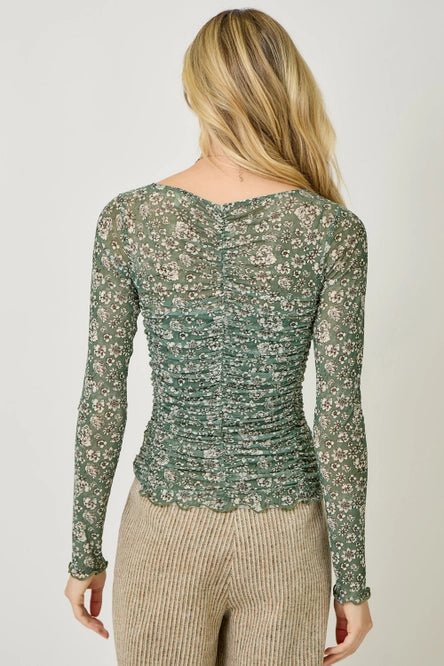 Ruched Mesh Floral Top - MISRED