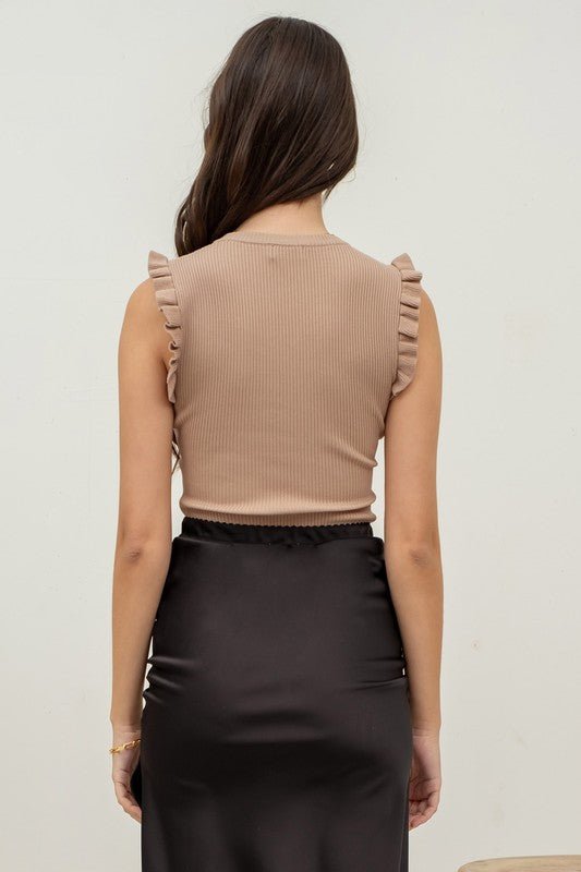 Ruffle Sleeve Fitted Knit Tank - MISRED